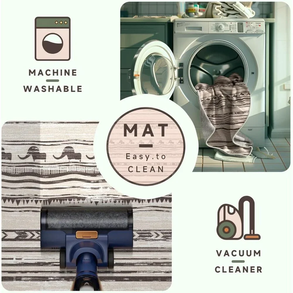 Area Rug 2'x3' Machine Washable Door Mat Bathroom Boho Gray Low Pile Non Slip